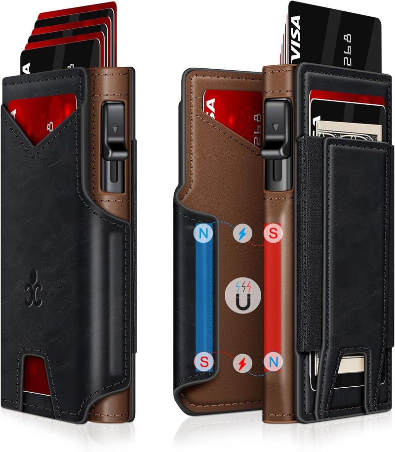 SEMORID Wallet for Men Wallet with Slim Pop Up Card Holder 9-13 Cards, Bifold Minimalist Smart Wallet RFID Blocking Credit Card Holder with ID Window & Stretchable Cash Slot Compact Metal Aluminum Card Case - Image 1